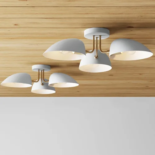 Vista 16 de Nathan James Argo - Lámpara de techo semi empotrada al ras, 3 luces, iluminación retro moderna con pantallas redondeadas blancas para pasillo, Latón