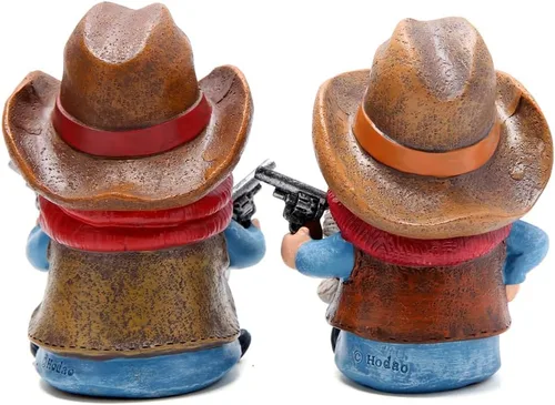 Vista 7 de Hodao Figuras de Gnomo de Vaquero y Vaquera - Gnomos de Resina Occidental Pintados a Mano con Sombreros de Vaquero, Insignia del Sheriff y Bandana