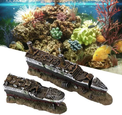 Vista 3 de JTLB Titanic - Modelo sumergible naufragado 24 × 10 × 3.5 in Titanic Lost Wrecked Boat Ship Aquarium Decoration Ornament Wreck Ornaments