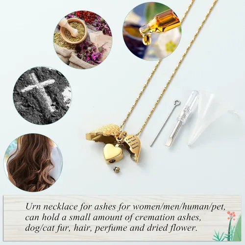 Vista 5 de Imrsanl Collar con dije de urna de cremación en forma de corazón para cenizas humanas – Un pedazo de mi corazón vive en el cielo