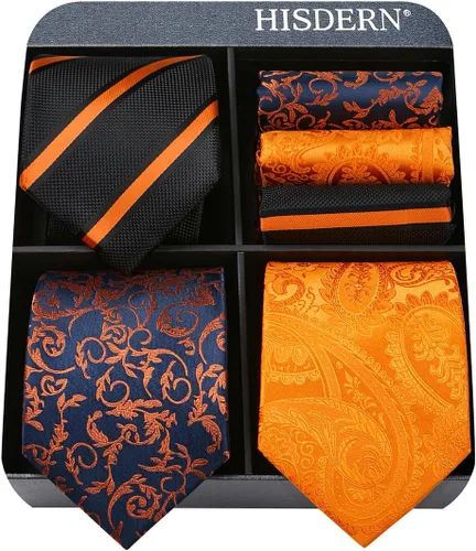 Vista 7 de HISDERN Juego de corbatas extralargas para hombre y pañuelo de bolsillo de 63 pulgadas, colección XL, caja de regalo, corbata, lote de 3