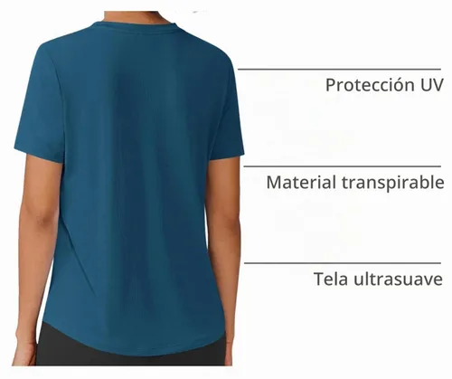Vista 4 de PINSPARK Camisetas básicas de entrenamiento suaves para mujer, de manga Azul oscuro