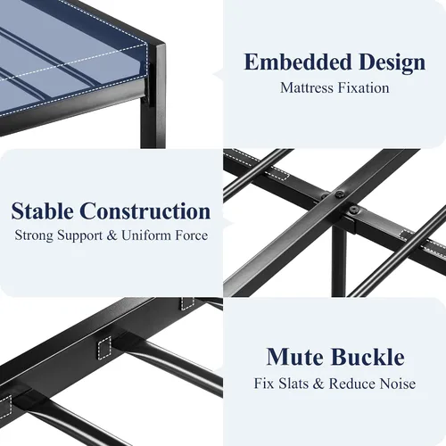 Vista 5 de Allewie Base de cama de plataforma de tamaño matrimonial con cabecero de madera y listones de metal, base de colchón de estilo rústico rústico
