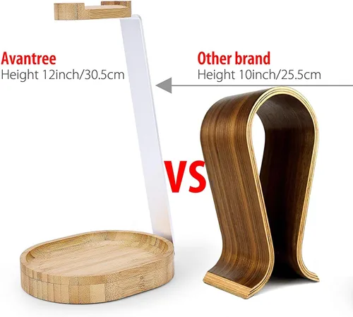 Vista 6 de Avantree TR902 - Soporte Universal de Auriculares de Madera y Aluminio con Soporte para Cables, Soporte de Mesa Robusto para Auriculares