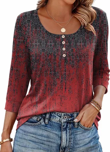 Vista 10 de Ekouaer Blusas de manga 3/4 para mujer, blusas casuales elegantes para Marrón Bohemian-mz721