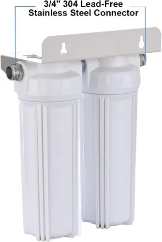 Vista 3 de Sistema de filtro de agua dual externo para vehículos recreativos para reducir sedimentos, suciedad, arena, óxido, partículas de escamas y sabor a