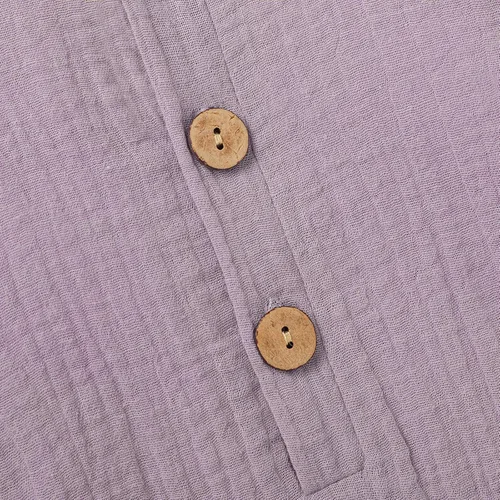 Vista 5 de Ropa de bebé con bolsillos, trajes de algodón para niña, mameluco de lino para niñas (morado, 3-6 meses)