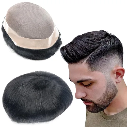 Vista 25 de Toupee - Sistema de reemplazo de cabello para hombres, cabello humano real, 5 x 7 pulgadas, base de encaje mono, extensión duradera para hombre