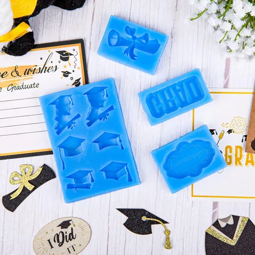 Vista 5 de Whaline Paquete de 4 moldes de silicona para fondant de graduación 2026, molde de diploma de felicitaciones, felicitaciones, dulces, chocolate