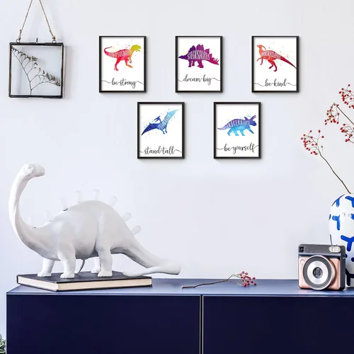 Vista 4 de Zonon 9 piezas de 8 x 10 pulgadas dinosaurio decoración de habitación de niño dinosaurio acuarela póster arte de pared palabras motivacionales citas