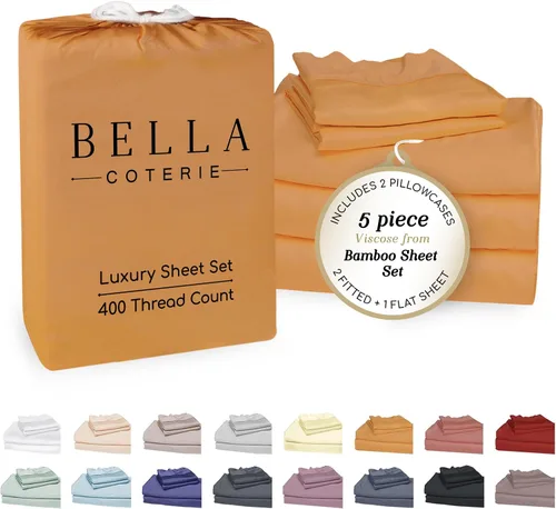 Vista 101 de Bella Coterie - Juego de sábanas tamaño individual, viscosa de bambú, de cultivo orgánico, ultrasuaves, refrescantes para calurosos, esquinas tipo