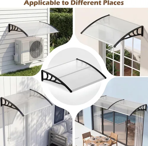 Vista 5 de Tangkula Paquete de 2 toldos de ventana de 30 x 39 pulgadas, toldo moderno de policarbonato para puerta superior con hoja hueca para protección