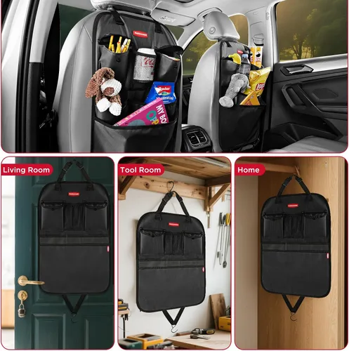 Vista 6 de Rubbermaid Organizador de coche para asiento trasero, alfombrillas y protector de respaldo de asiento, organizador de automóvil para niños con 6