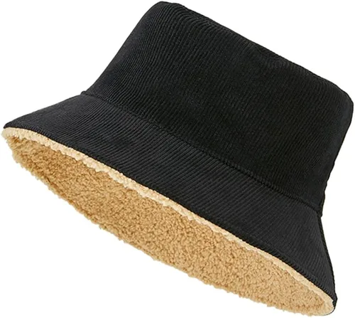 Vista 8 de Sombrero de pescador reversible de pana, unisex, de algodón, lona de sarga de algodón, sombrero de pesca solar 1#negro (reversible-negro)