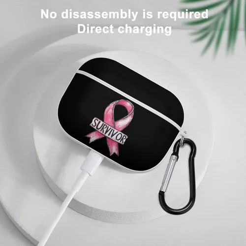 Vista 5 de Breast Cancer Survivor Hard Case Compatible with AirPods Pro 2nd / 1st Generation Cover with Keychain Estilo negro.