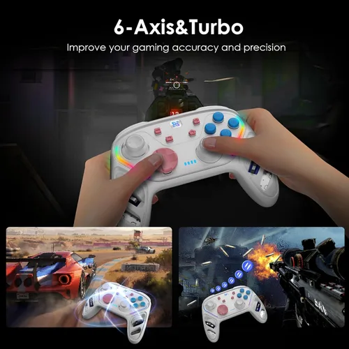Vista 7 de BINBOK GEMINI Switch Controller, Wireless Switch Pro Controller for SwitchSwitch LiteSwitch OLED, Hall Effect Joystick Wireless RGB Remote Gamepad