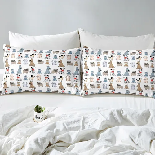 Vista 7 de Erosebridal Juego de funda de edredón para niños con diseño de perritos y cachorros de caricaturas, para niñas y niños, bonita funda de edredón