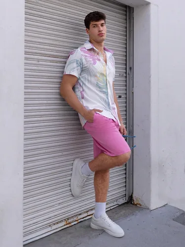Vista 6 de Floerns Blusa de manga corta con botones y estampado tropical para hombre
