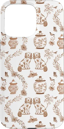 Vista 30 de Funda para iPhone XS Max Preppy Marrón y Blanco Toile Chinoiserie Perros y Jengibre