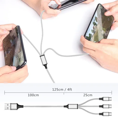 Vista 6 de Puxnoin Cable de carga múltiple, cable divisor USB C, cable de carga rápida 3 en 1 con 3 puertos macho tipo C compatible con teléfonos celulares