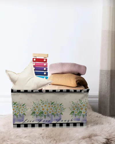 Vista 7 de Cestas de almacenamiento grandes, paquete de 2 cajas de almacenamiento plegables con diseño floral de primavera, organizador de lavandería