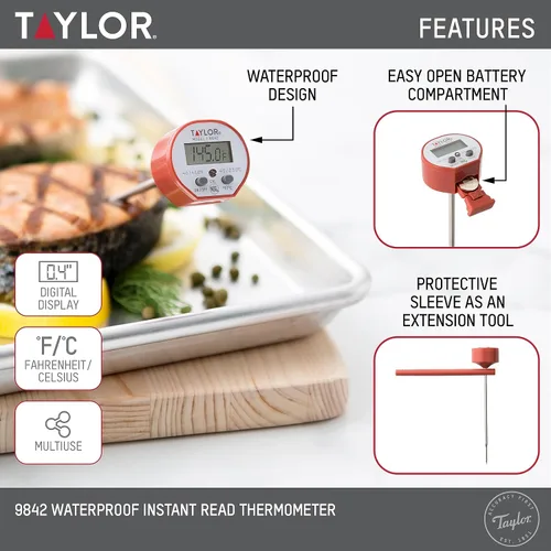 Vista 2 de Taylor Precision Products 9842 Taylor - Termómetro digital de lectura rápida para cocción a prueba de agua, talla única, rojo