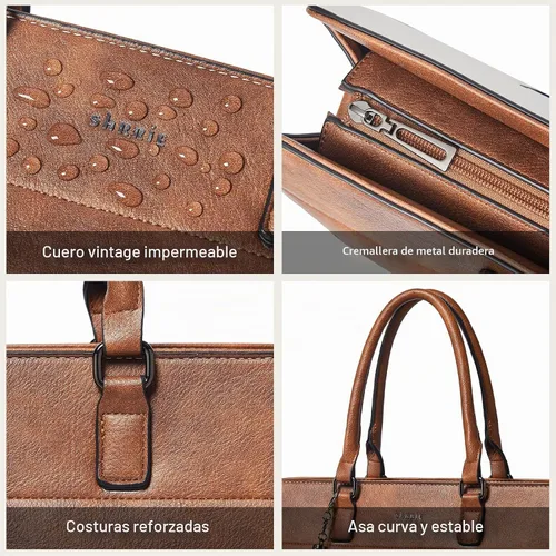 Vista 4 de Shrrie Bolsa de mano para laptop de 15.6 pulgadas con bolso de mano para Beige con marrón.