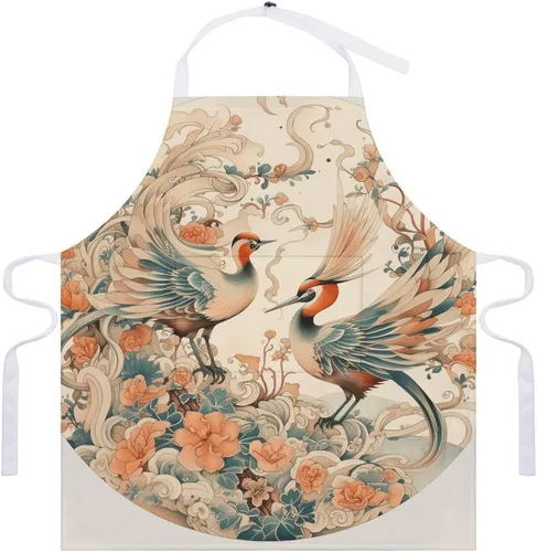 Vista 7 de MUSM Apron for Adults - 27.6 X 31.5 Inch, Heavy-Duty Polyester Aprons with Two Large Pockets, Waterproof Painted Bird Pattern Kitchen Apron for