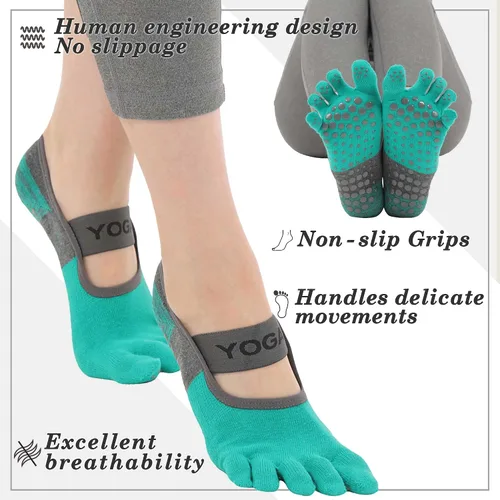 Vista 2 de QQOLi Calcetines de yoga antideslizantes Agarre fuerte y cinco dedos para mujeres, pilates, soporte deportivo antideslizante, cojín para mujer