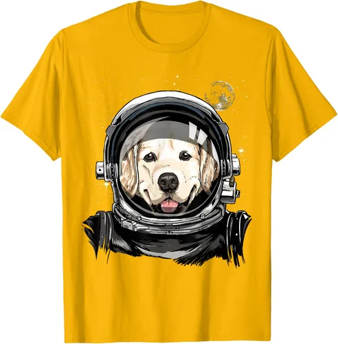 Vista 88 de Camiseta para amantes de los perros de los astronautas del espacio exterior Golden Retriever Lover, Negro