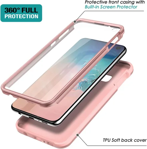 Vista 3 de SURITCH Funda para Samsung Galaxy S10e, 【Protector de pantalla integrado】【Compatible con carga inalámbrica】Cubierta trasera resistente híbrida Oro