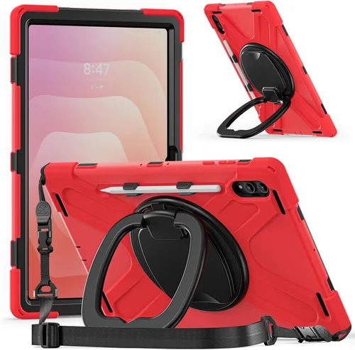 Vista 20 de Funda de rotación 360 para Galaxy S8 Ultra de 14.6 pulgadas, funda resistente con anillo giratorio, correa de transporte para hombro, correa de Negro