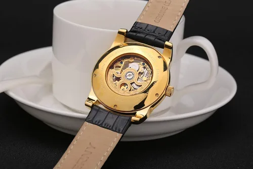 Vista 4 de Reloj automático para hombre chapado en oro de 18quilates de lujo reloj esqueleto resistente al agua dorado suave