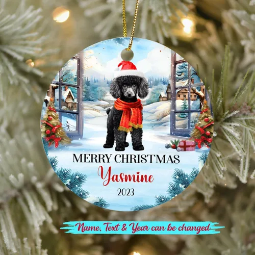 Vista 2 de Adorno personalizado de caniche negro, regalo para perro, mamá, perro, papá, adorno de Navidad único de perro caniche negro 2025, adorno de caniche