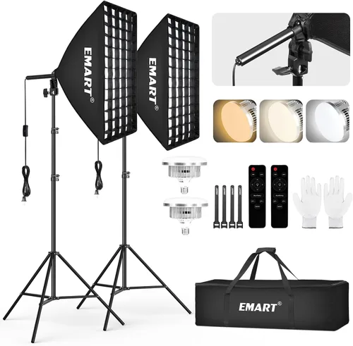 Vista 8 de EMART Kit de iluminación Softbox con rejilla, 85W 20"x28" caja suave para 85 W (3000-6500 K)