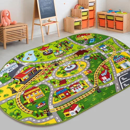 Vista 12 de Booooom Jackson Alfombra Infantil de Tren y Ciudad - Antideslizante, Lavable, Pista de Carreras de Coches para Niños y Niñas