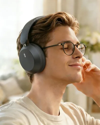 Vista 8 de Wentronic Y05 Wireless Bluetooth Headphone, Noise Cancelling, Grey Wireless Over-Ear Headphones, Hi-Res Audio, 48H Playtime, Built-in Mic, Comfort