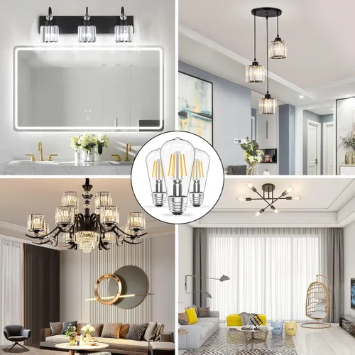 Vista 9 de Ralbay Bombillas LED Edison ST48 vintage equivalentes a 60 vatios, paquete de 6, luz blanca natural brillante de 4500 K, bombillas de filamento LED