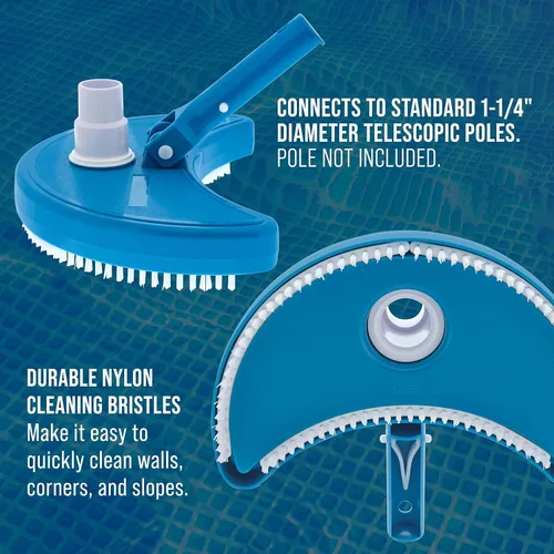 Vista 4 de U.S. Pool Supply Half Moon - Cabezal de vacío manual para piscinas enterradas sobre el suelo, con peso, conexión de manguera giratoria de 1.5