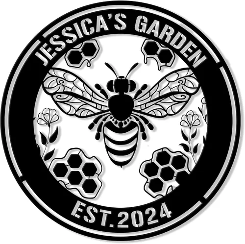 Vista 9 de Letrero de metal personalizado de abeja, cartel colgante de abeja de miel, porche de bienvenida al aire libre, valla de pared con nombre