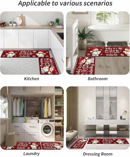 Vista 6 de Tapete de baño de muñeco de nieve rojo para bañera, antideslizante, de secado rápido y absorbente, tierra de diatomeas, fregadero, dormitorio