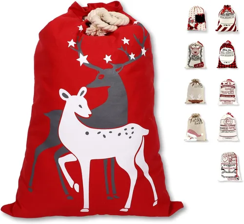 Vista 14 de LessMo - Saco de Navidad para Papá Noel, Bolsa de regalo de Navidad grande con cordón, reutilizable, personalizada para el almacenamiento