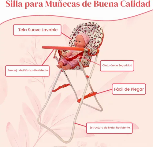 Vista 7 de Silla alta plegable para muñeca de bebé, accesorios para muñecas, muñecas y accesorios para silla alta para muñecas de 18 pulgadas, juego