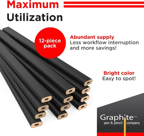 Vista 3 de GRAPHITE Lápices de Carpintero de Mina Dura a Granel - (1) Paquete de 12 Piezas Lápiz de Madera para Construcción #2 (HB) - Negro