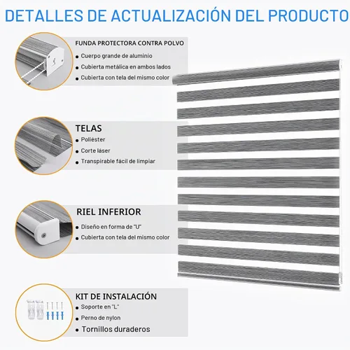 Vista 4 de Persianas Cebra para Ventanas, Cortinas Cebra de Parada Libre, Persianas Transparentes de Doble Capa que Filtran la Luz para Ventanas Interiores