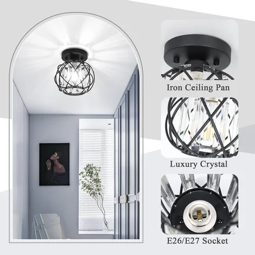 Vista 5 de Lámparas de techo para pasillo, montaje empotrado, E26, iluminación de techo con candelabro pequeño de cristal, iluminación interior para vestíbulo