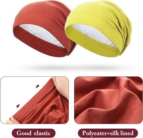 Vista 3 de Gorro de dormir con forro de satén, 4 piezas, gorro holgado para mujer