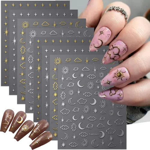 Vista 10 de 10 hojas de calcomanías de uñas de Navidad 3D con copo de nieve - Diseño de purpurina autoadhesiva blanca, decoraciones de invierno para Navidad