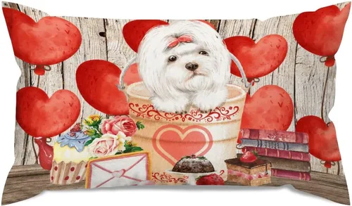 Vista 29 de Fundas de almohada lumbar con textura de madera rústica para perro en cubo, diseño de corazón rojo para el día de San Valentín, fundas de almohada