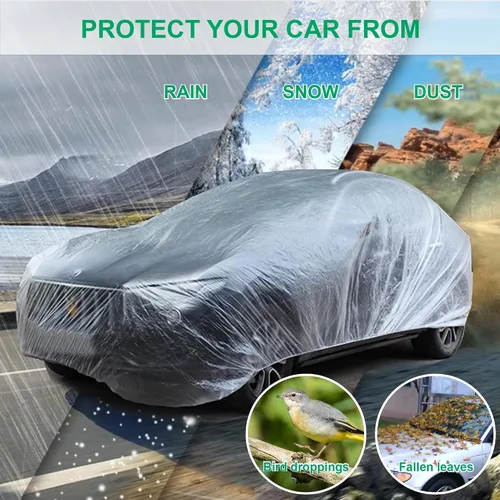 Vista 3 de Paquete de 4 fundas universales desechables para automóvil, funda de plástico impermeable para automóvil, funda universal para vehículo con banda